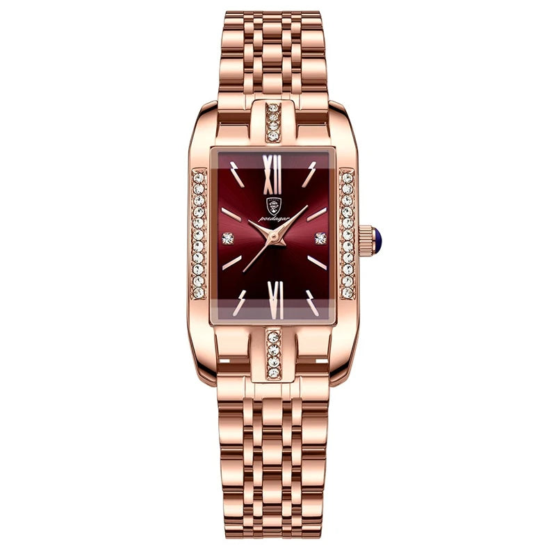 POEDAGAR High Quality Diamond Watch Top Brand Luxury Fashion Business Rectangle Waterproof Quartz Ladies Watches Stainless Steel
