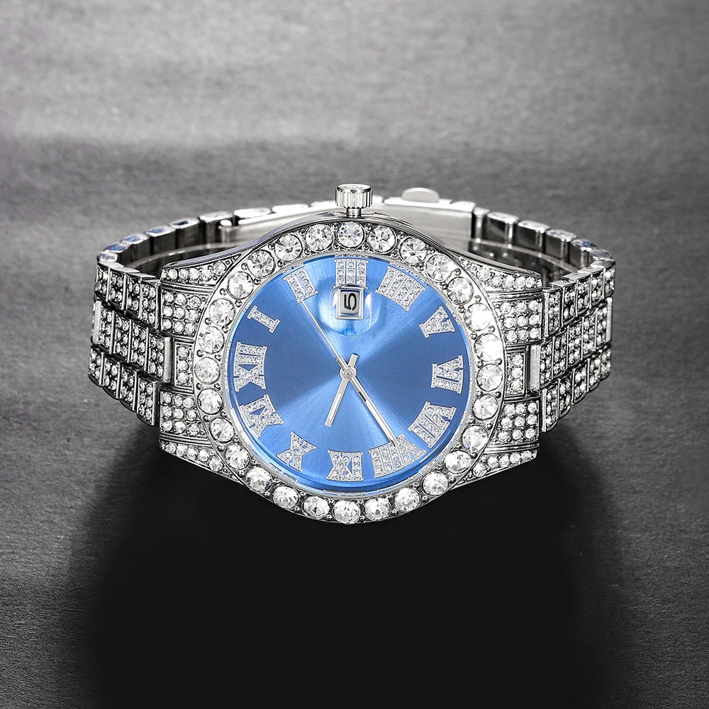 Iced Out Luxury Popular set Watch+Bracelet+Necklace With Gift Box Cuban Chain Cross Pendent Jewelry HipHop Style For Men Women