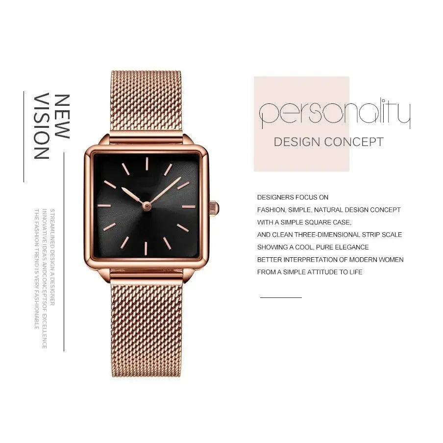 Fashion Luxury Women Watches Simple Square Ladies Quartz Wristwatch Metal Mesh Strap Elegant Lady Women's Watch Gifts for Woman
