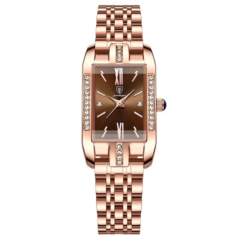 POEDAGAR High Quality Diamond Watch Top Brand Luxury Fashion Business Rectangle Waterproof Quartz Ladies Watches Stainless Steel