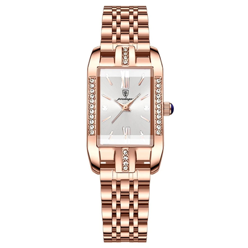 POEDAGAR High Quality Diamond Watch Top Brand Luxury Fashion Business Rectangle Waterproof Quartz Ladies Watches Stainless Steel