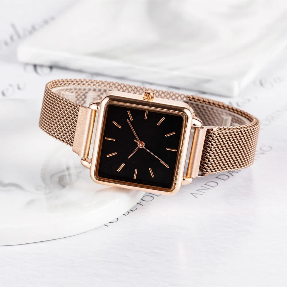 Fashion Luxury Women Watches Simple Square Ladies Quartz Wristwatch Metal Mesh Strap Elegant Lady Women's Watch Gifts for Woman