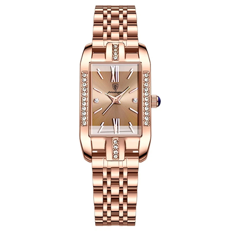 POEDAGAR High Quality Diamond Watch Top Brand Luxury Fashion Business Rectangle Waterproof Quartz Ladies Watches Stainless Steel