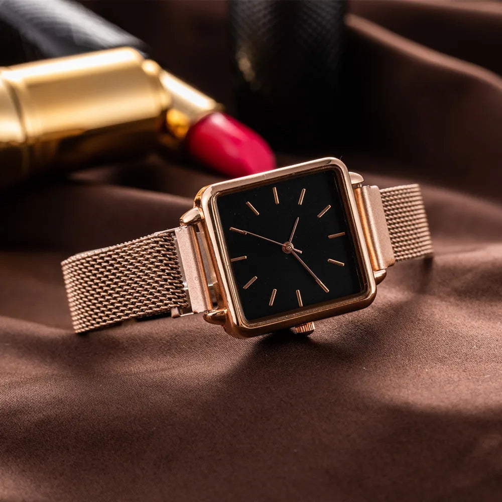 Fashion Luxury Women Watches Simple Square Ladies Quartz Wristwatch Metal Mesh Strap Elegant Lady Women's Watch Gifts for Woman
