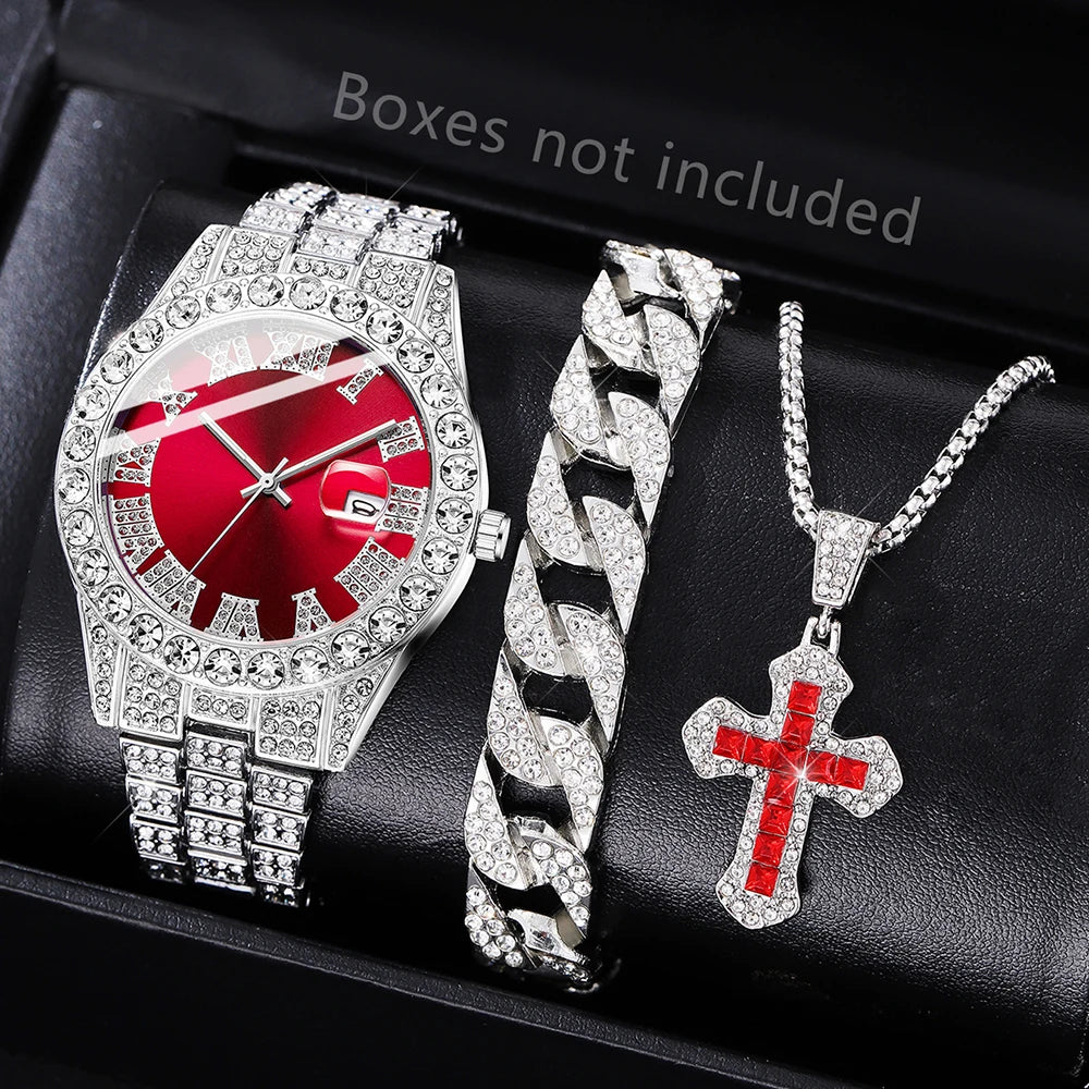 3PCS/SET Women's Watch Luxury Leisure Simple Quartz Watch Bracelet Necklace Jewelry Set Suitable for Daily Clothing Matching