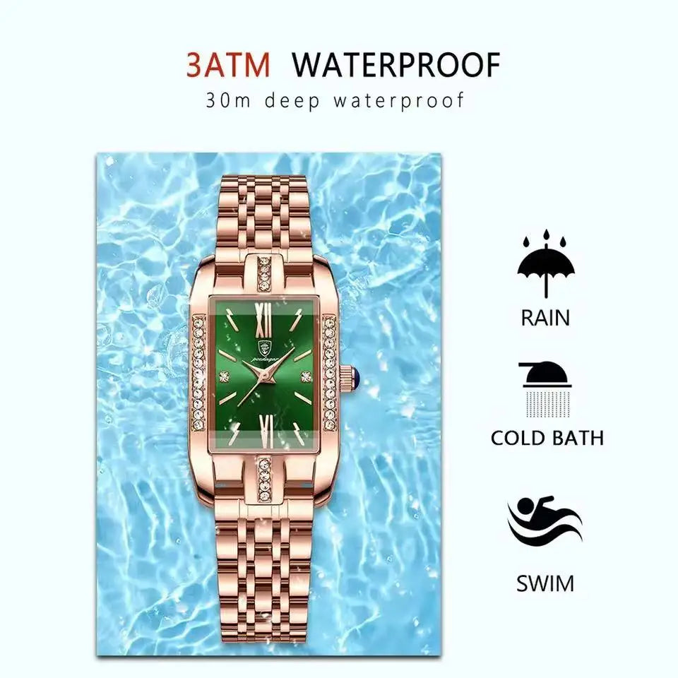 POEDAGAR High Quality Diamond Watch Top Brand Luxury Fashion Business Rectangle Waterproof Quartz Ladies Watches Stainless Steel