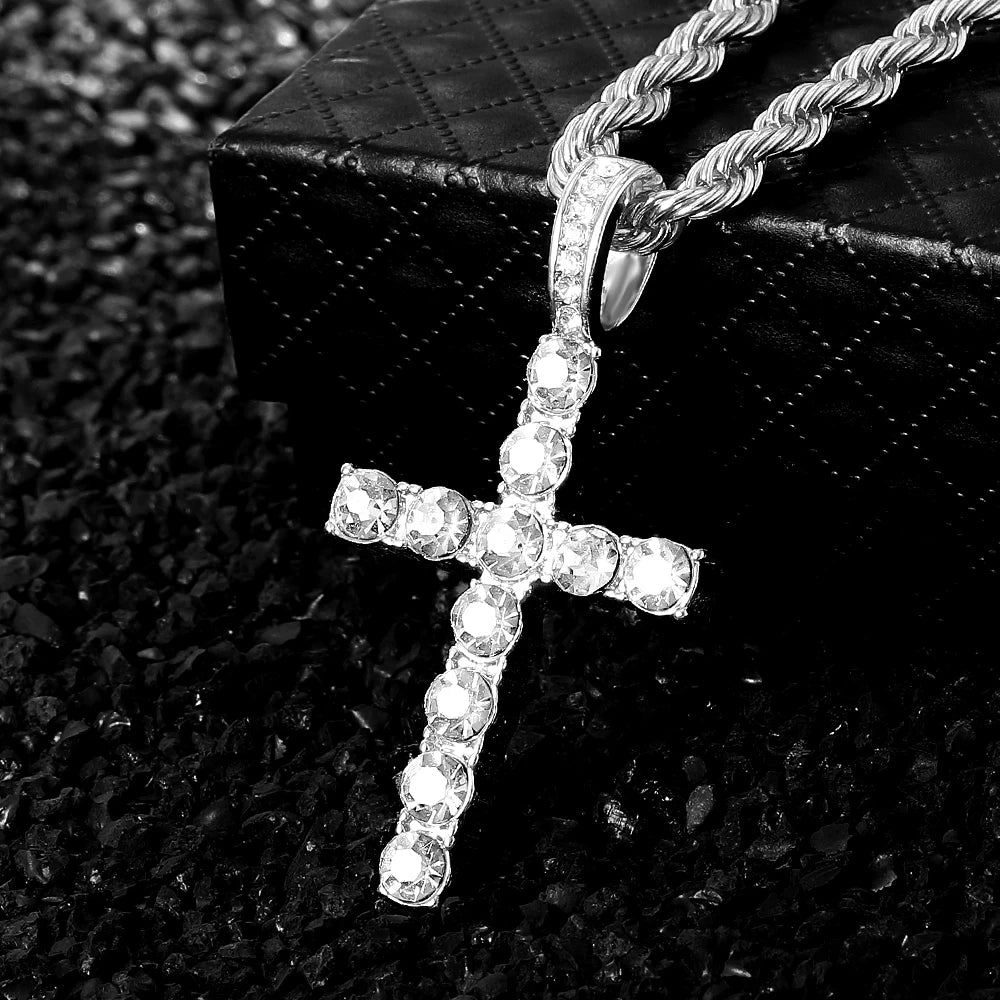 Iced Out Luxury Popular set Watch+Bracelet+Necklace With Gift Box Cuban Chain Cross Pendent Jewelry HipHop Style For Men Women